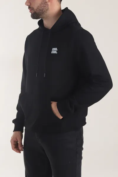 Siyah Kompak Kumaş Baskılı Cepli Erkek Sweatshirt 405615