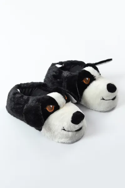 Siyah Köpek Figürlü Peluş Kadın Panduf 490411