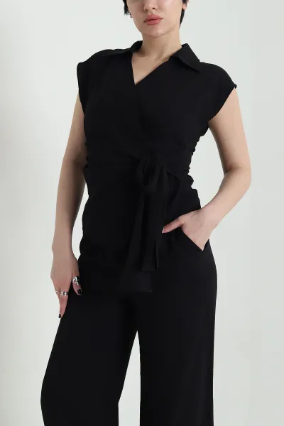 Siyah Kraşlı Pantolon Bluz Kadın İkili Takım 455680