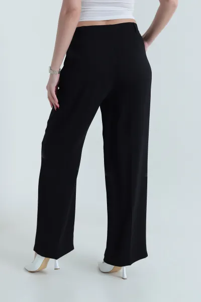 Siyah Krep Tencel Fermuarlı Cepli Kadın Pantolon 438803