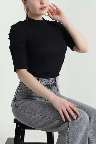 Siyah Krinkıl Kadın Bluz 438419