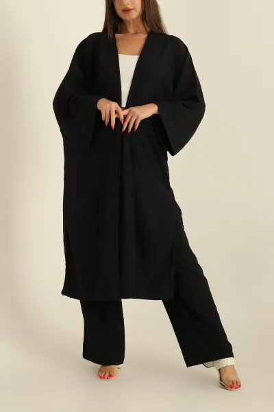 Siyah Krinkıl Kimono Pantolon İkili Takım 278671