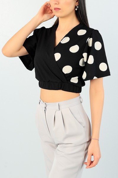 Siyah Kruvaze Yaka Beli Lastikli Bluz 63578
