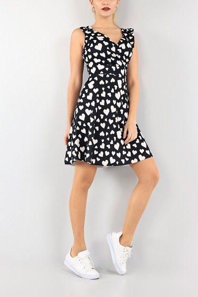 Siyah Kruvaze Yaka Crep Abiye 95068