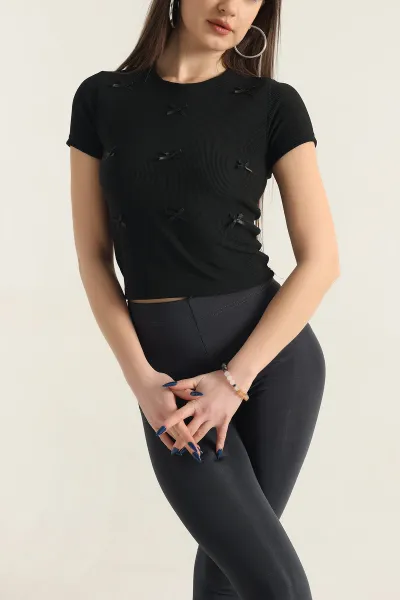 Siyah Kurdela Tasarım Ottoman Bluz 337688