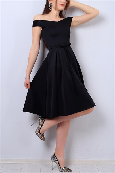 Siyah Kurdele Detaylı Bayan Elbise 13816B