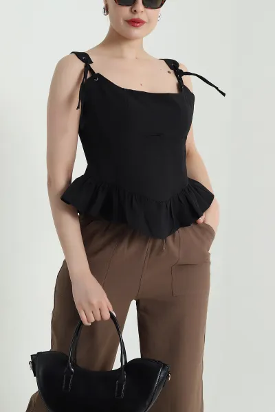 Siyah Kuş Gözü Detay Poplin Kadın Bluz 470556