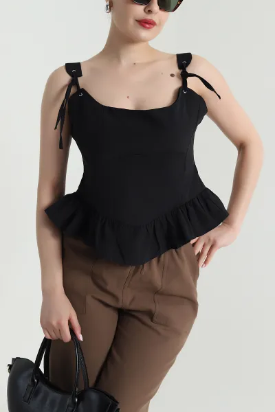 Siyah Kuş Gözü Detay Poplin Kadın Bluz 470556