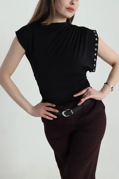 Siyah Kuş Gözü Detay Sandy Kadın Bluz 458593