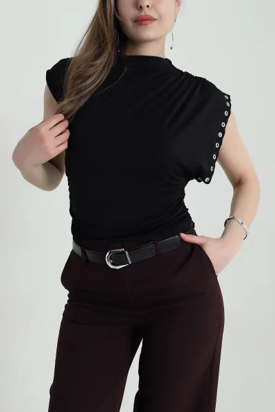 Siyah Kuş Gözü Detay Sandy Kadın Bluz 458593