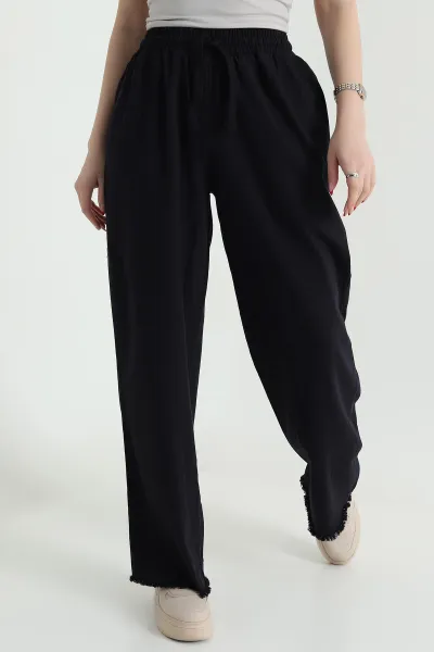 Siyah Lazer Bol Paça Gabardin Kadın Pantolon 439162