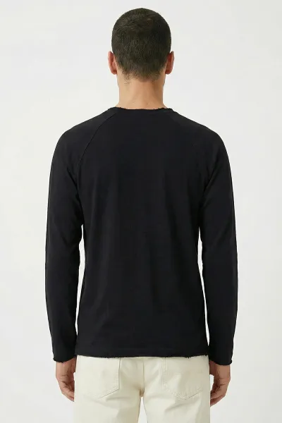 Siyah Lazer Kesim Nakışlı Erkek Sweatshirt 422032