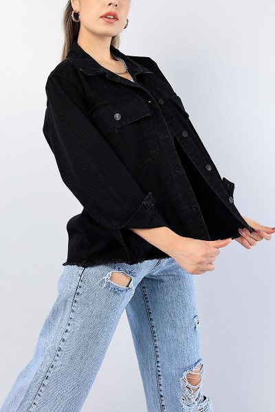 Siyah Lazer Kesim Over Size Bayan Kot Ceket 76255