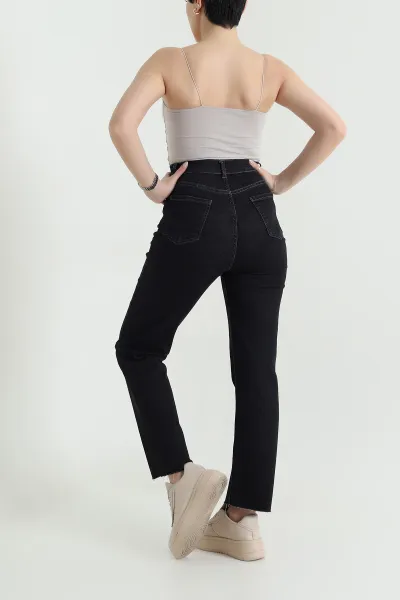 Siyah Lazer Paça Likralı Kadın Kot Pantolon 444059