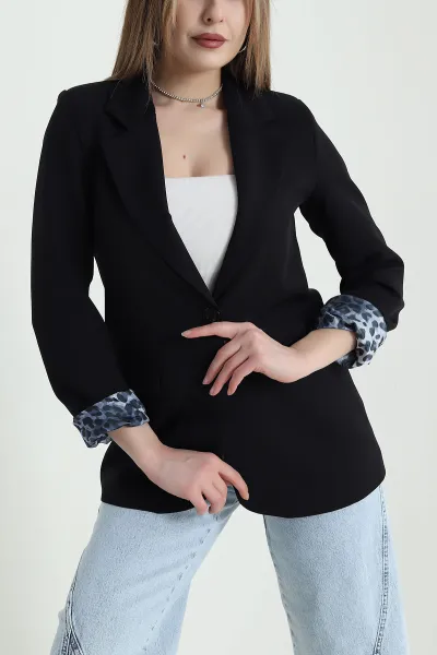 Siyah Leopar Astarlı Kadın Ceket 440962