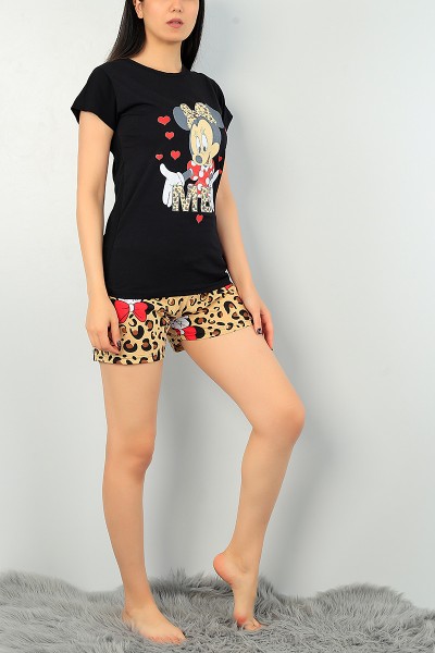 Siyah Leopar Desen Bayan Pijama Takımı 68281