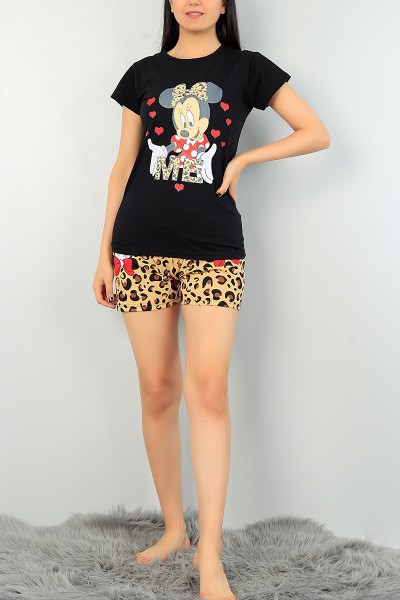 Siyah Leopar Desen Bayan Pijama Takımı 68281