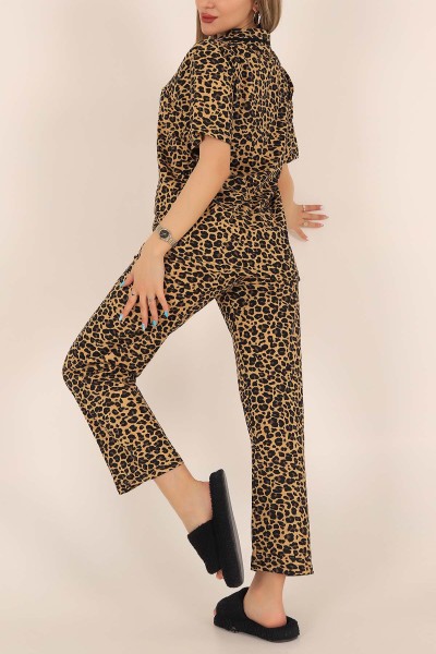 Siyah Leopar Desenli Pijama Takımı 172809