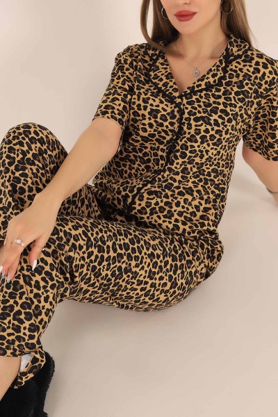 Siyah Leopar Desenli Pijama Takımı 172809