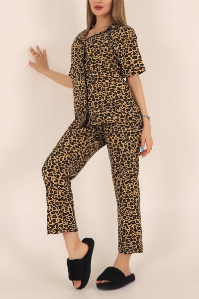 Siyah Leopar Desenli Pijama Takımı 172809