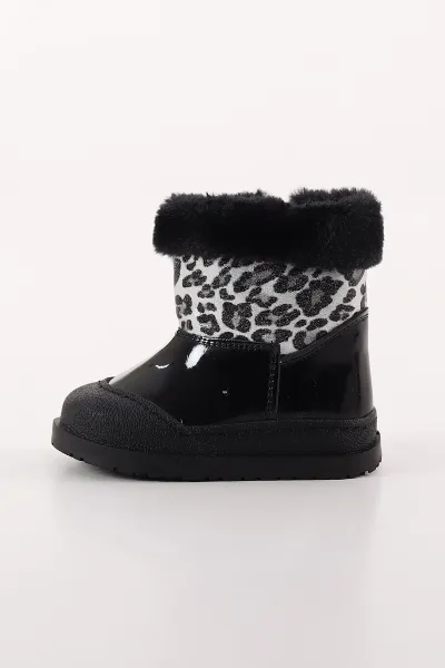 Siyah Leopar Desenli Rugan ( 22 - 26 ) Fermuarlı İçi Kürklü Kız Bebek Bot 411504
