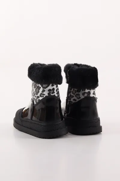 Siyah Leopar Desenli Rugan ( 22 - 26 ) Fermuarlı İçi Kürklü Kız Bebek Bot 411504