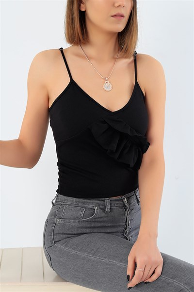 Siyah Likralı Askılı Bluz 30455