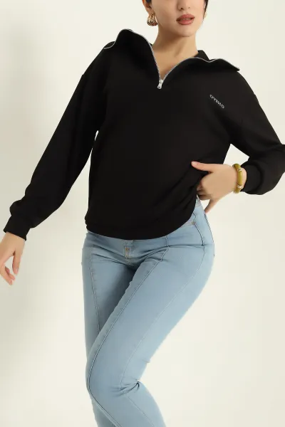 Siyah Likralı Baskılı Modal Bayan Sweat 327983
