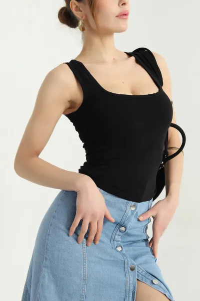 Siyah Likralı Bayan Penye Atlet 338359