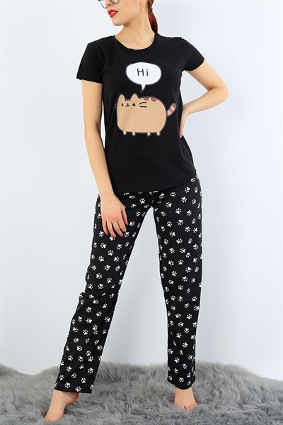 Siyah Likralı Bayan Pijama Takımı 30996