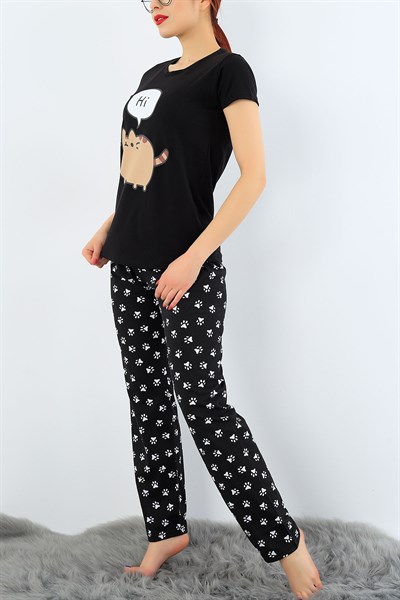 Siyah Likralı Bayan Pijama Takımı 30996