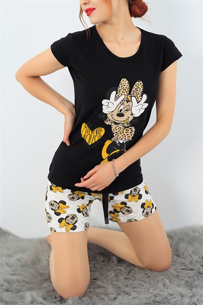Siyah Likralı Bayan Pijama Takımı 34474