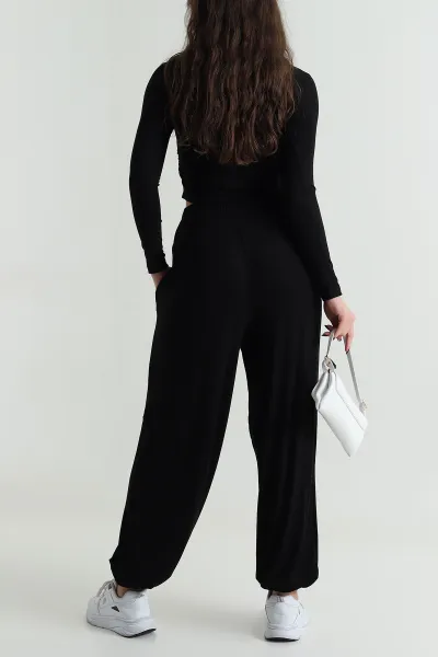 Siyah Likralı Büzgülü Buzzy Kadın İkili Takım 498165