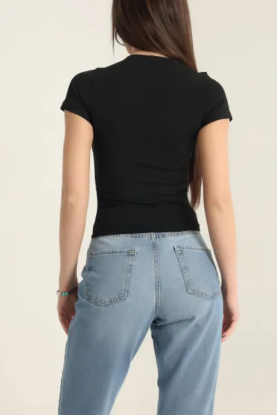 Siyah Likralı Büzgülü Sandy Bluz 337389