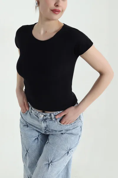 Siyah Likralı Buzzy Kadın Bady Bluz 448528