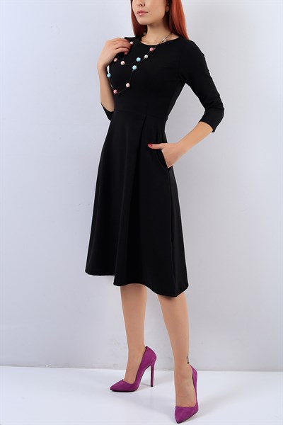 Siyah Likralı Cep Detay Elbise 19001B