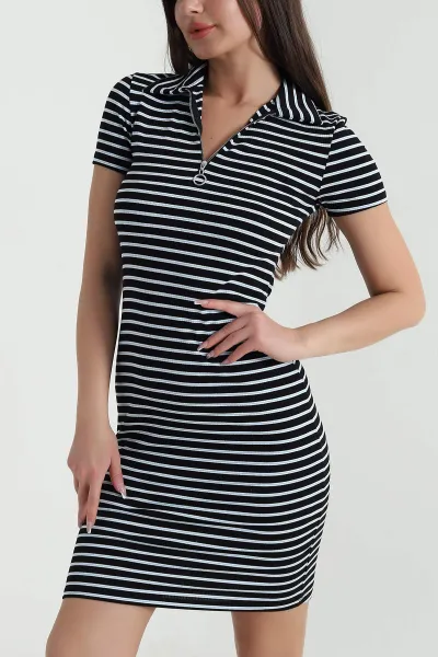 Siyah Likralı Çizgili Kadın Elbise 460401