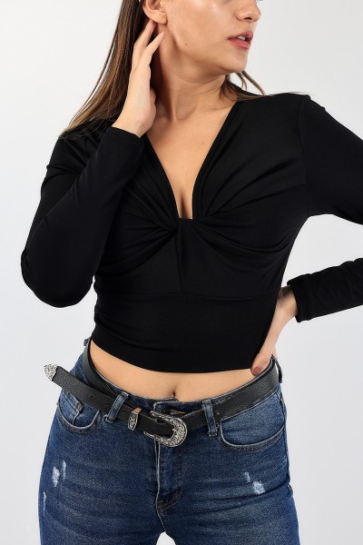 Siyah Likralı Crop Bluz 89482