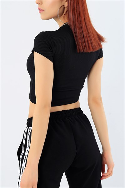 Siyah Likralı Crop Tişört 30543