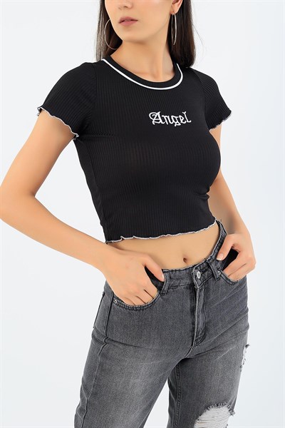 Siyah Likralı Crop Tişört 36631