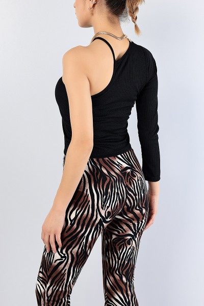 Siyah Likralı Fitilli Tek Kol Body Bluz 77327