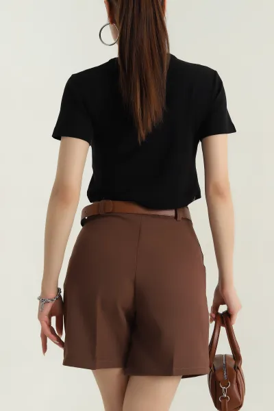 Siyah Likralı İnterlok Kadın Crop Bluz 378663