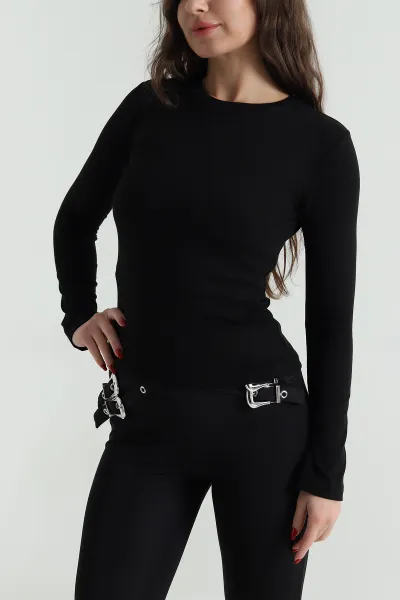 Siyah Lİkralı Kadın Body Bluz 488406