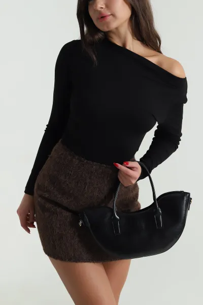 Siyah Lİkralı Kadın Body Bluz 490283