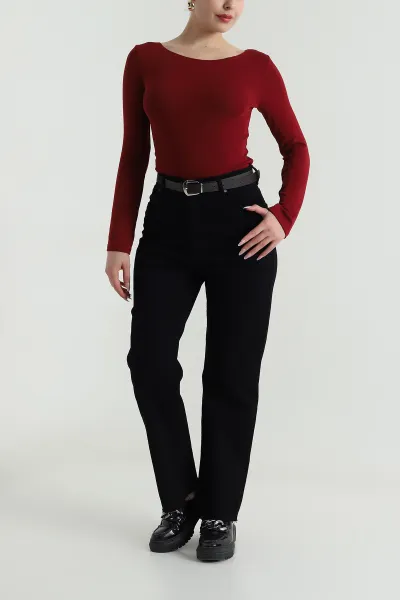 Siyah Lİkralı Kemerli Boyfit Kadın Kot Pantolon 489580