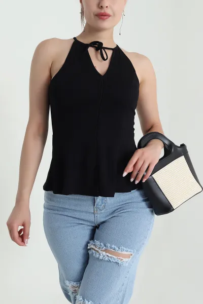 Siyah Likralı Modal Kadın Bluz 476036