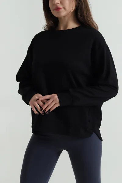 Siyah Likralı Modal Kadın Sweat 498043