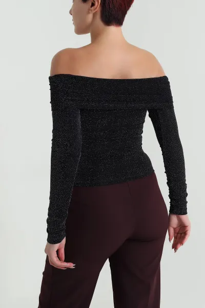 Siyah Likralı Simli Kadın Bluz 482780