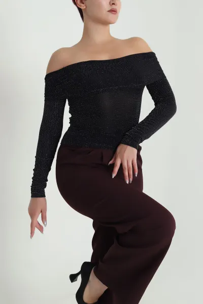 Siyah Likralı Simli Kadın Bluz 482780