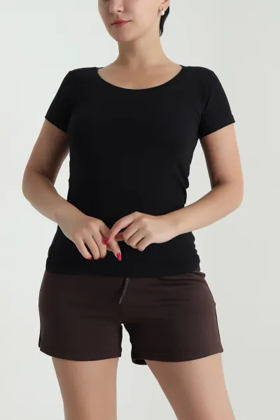 Siyah Likralı Süprem Kadın Body Tişört 478345